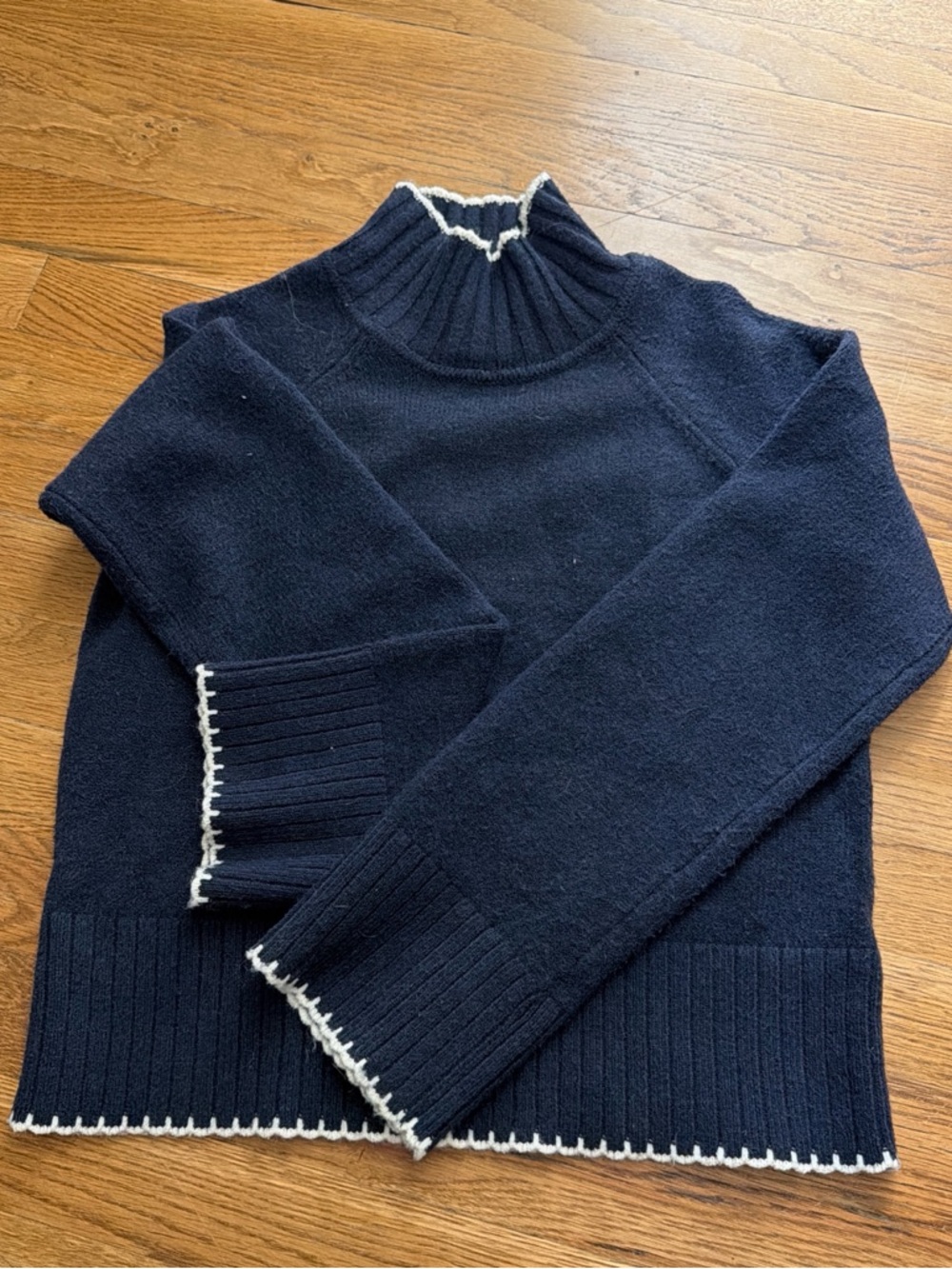 Truth Navy Mock Neck Sweater with White Trim